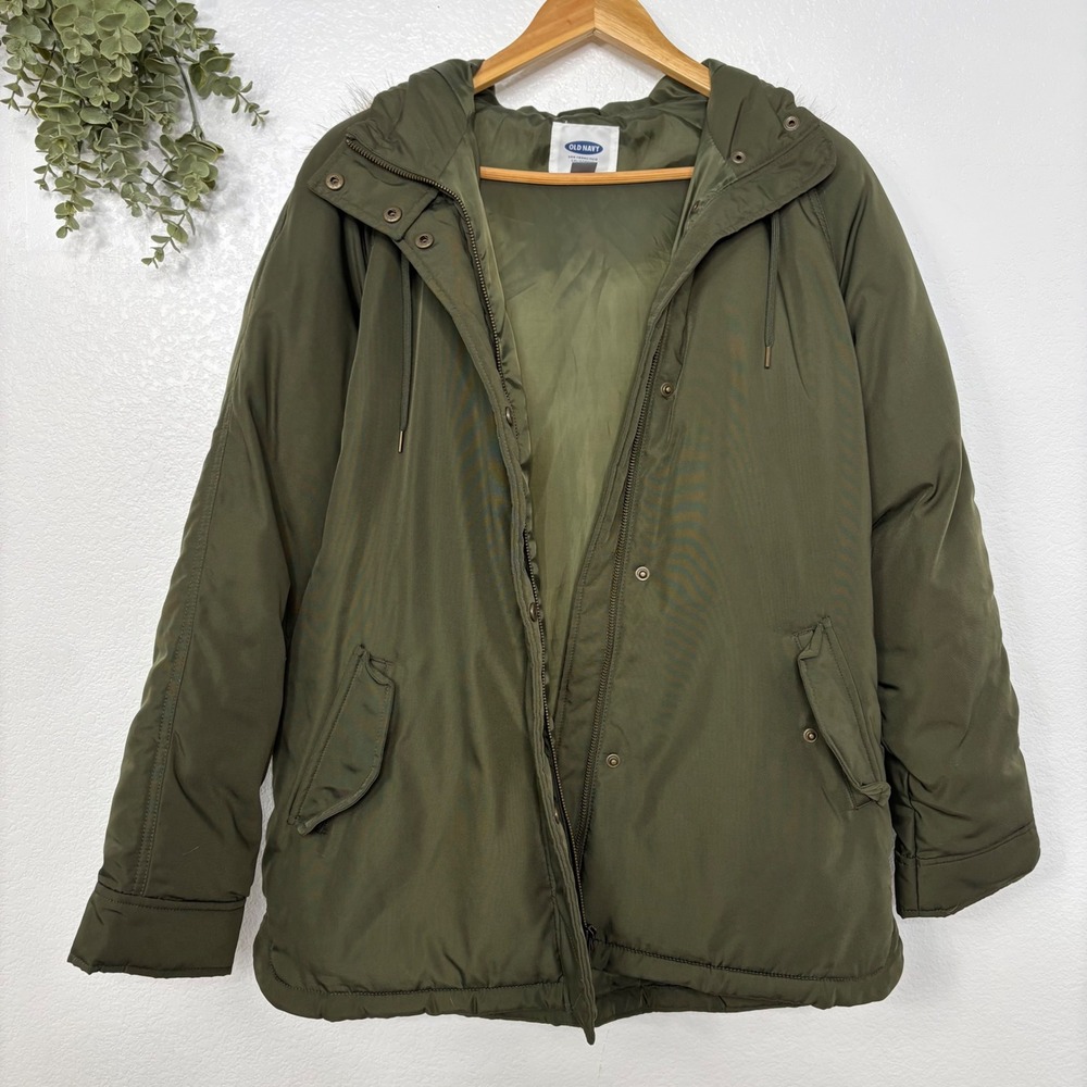 Old Navy Womens Green Fur Hood Winter Coat Size‎ Medium - Picture 2 of 8